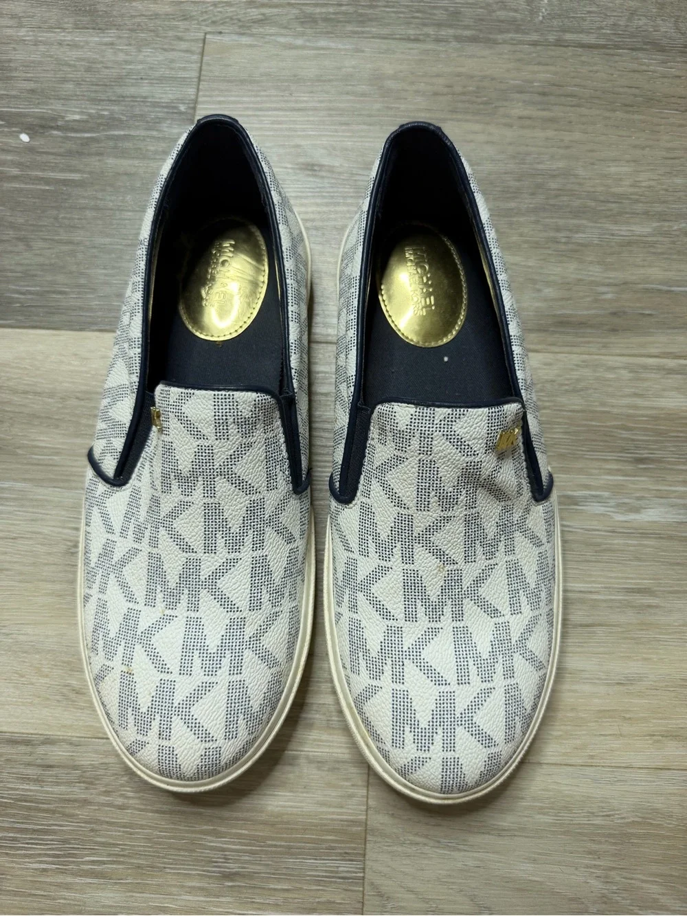 Michael Kors Cream and Navy Logo Slip-On Flats